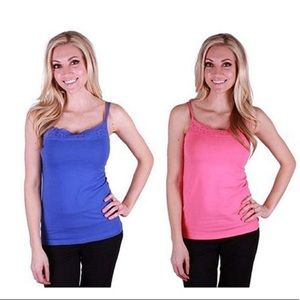 2 pack Pima cotton Camisole Pink & Blue Medium